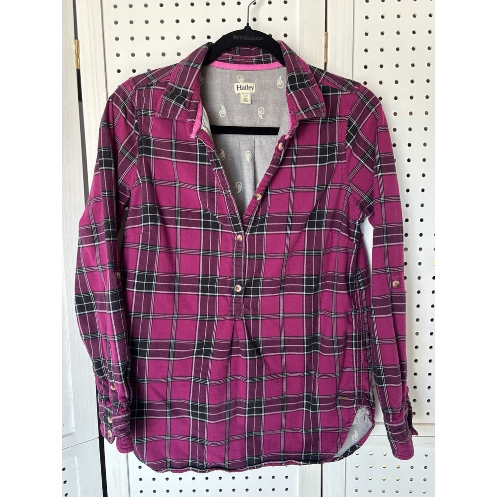 Hatley Women's Long‎ Sleeve Shirt SMALL Half Button Purple Plaid Lined